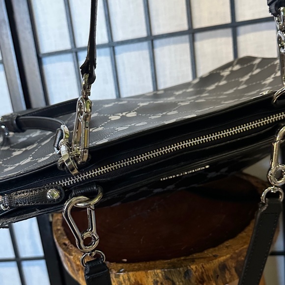 Karl Lagerfeld Paris Large Tote Black Silver Handles and Shoulder Strap - Picture 8 of 13